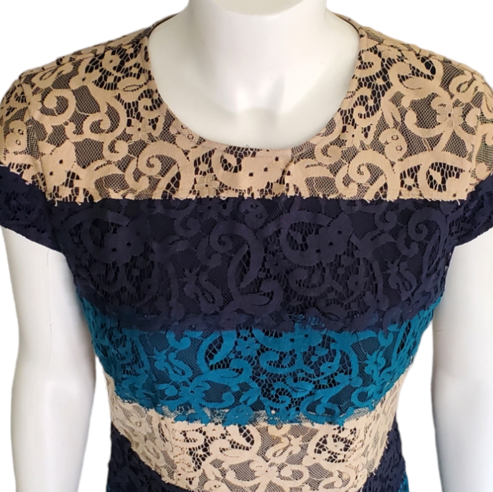 🦜 2/$10 Ann Taylor Lace Stripe Multicolor Dress. Sz.4. - Picture 6 of 11